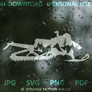 Archivo SVG, Motonieve de montaña, Aventura, Archivo láser, Archivo de corte láser, SVG, Archivo SVG láser, Motonieve, SVG de montaña, Archivo de corte de calcomanía