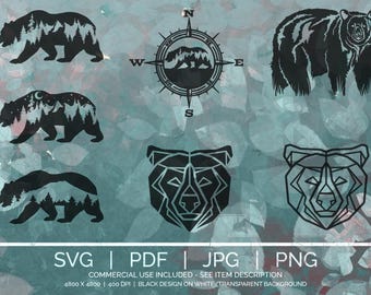 SVG PNG JPG Digital Design Bundle | Bear svg Pack | Cricut Silhouette Cut Files | Instant Download | Commercial Use | Mountain | Laser | B1