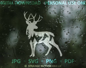SVG File, Deer And Mountains, Adventure svg, Laser File, Laser Cut File, svg, Deer Clipart, Animal SVG, Mountain SVG, Decal Cut File, co