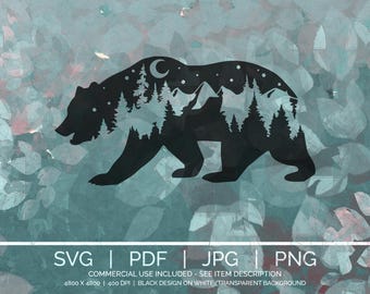 SVG PNG JPG Digital Design Bundle | Mountain Moon Bear | Cricut Silhouette Cut Files | Instant Download | Commercial Use | Laser Files | 32