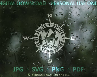 PNW Mountain SVG File, Pacific Northwest Compass, PNW, Laser File, Laser Cut File, svg, Mountain svg, Laser svg File, Travel svg, Waves