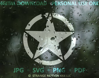 Distressed Army Star SVG, Laser File, Laser Cut File, svg, Travel, Clipart, Patriotic SVG, Star SVG, Laser svg File, png, jpg, pdf, us