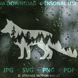 SVG File, Fox And Mountains, Forest Clipart, Adventure, Laser File, Laser Cut File, svg, Animal SVG, Mountain SVG, Decal Cut File, Art