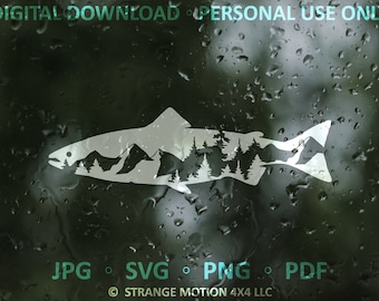 SVG File, Salmon Clipart, Fish Digital, Laser File, Laser Cut File, svg, Laser svg File, Mountain Salmon, Mountain SVG, Decal Cut File