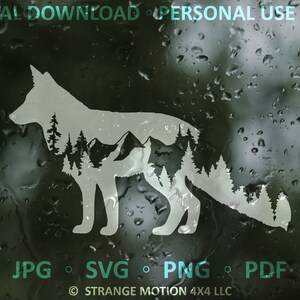 SVG-fil, Räv och berg, Äventyr, Laserfil, Laserskuren fil, svg, Laser svg-fil, Djur SVG, Berg SVG, Dekalklippt fil, Konst