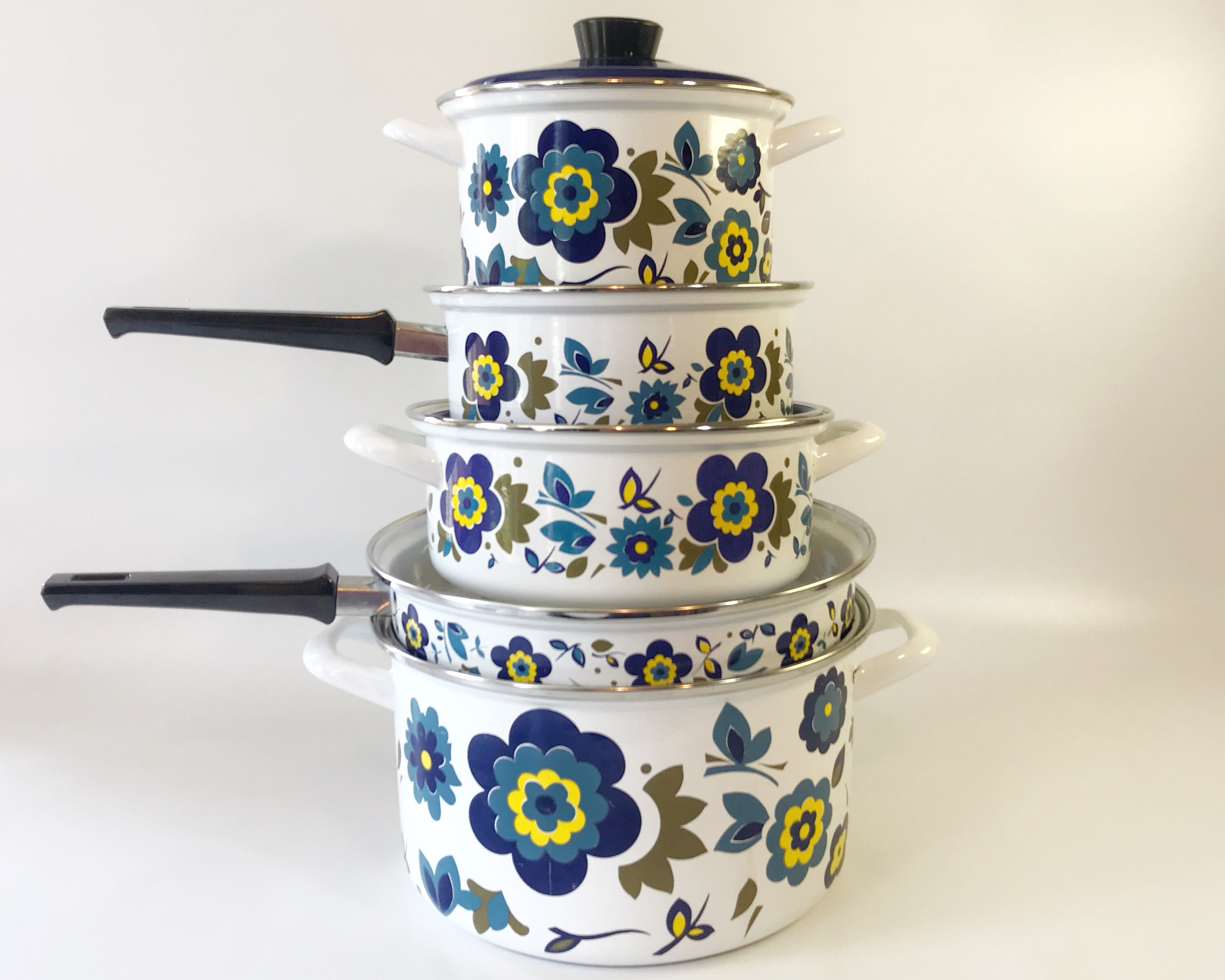 Vintage Enamel Cookware Set Copper Pans Safe