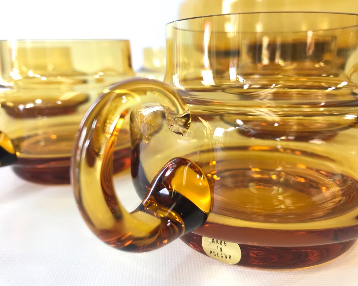 Vintage 1970s Amber Glass Punch Bowl Set with 8 Cups and Etsy
