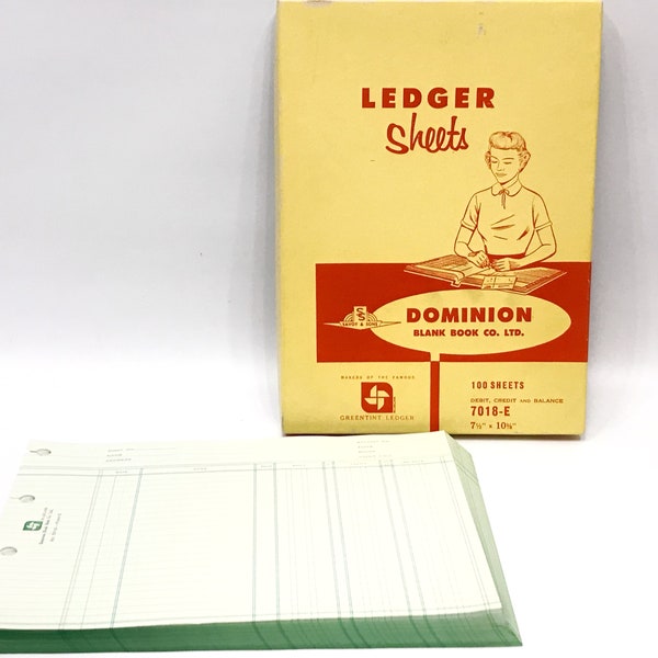 Vintage Blank Ledger Paper Sheets by Dominion Blank Book Co. from the 1960s, Vintage Office Supplies, Scrapbook Ephemera, Home Office Decor