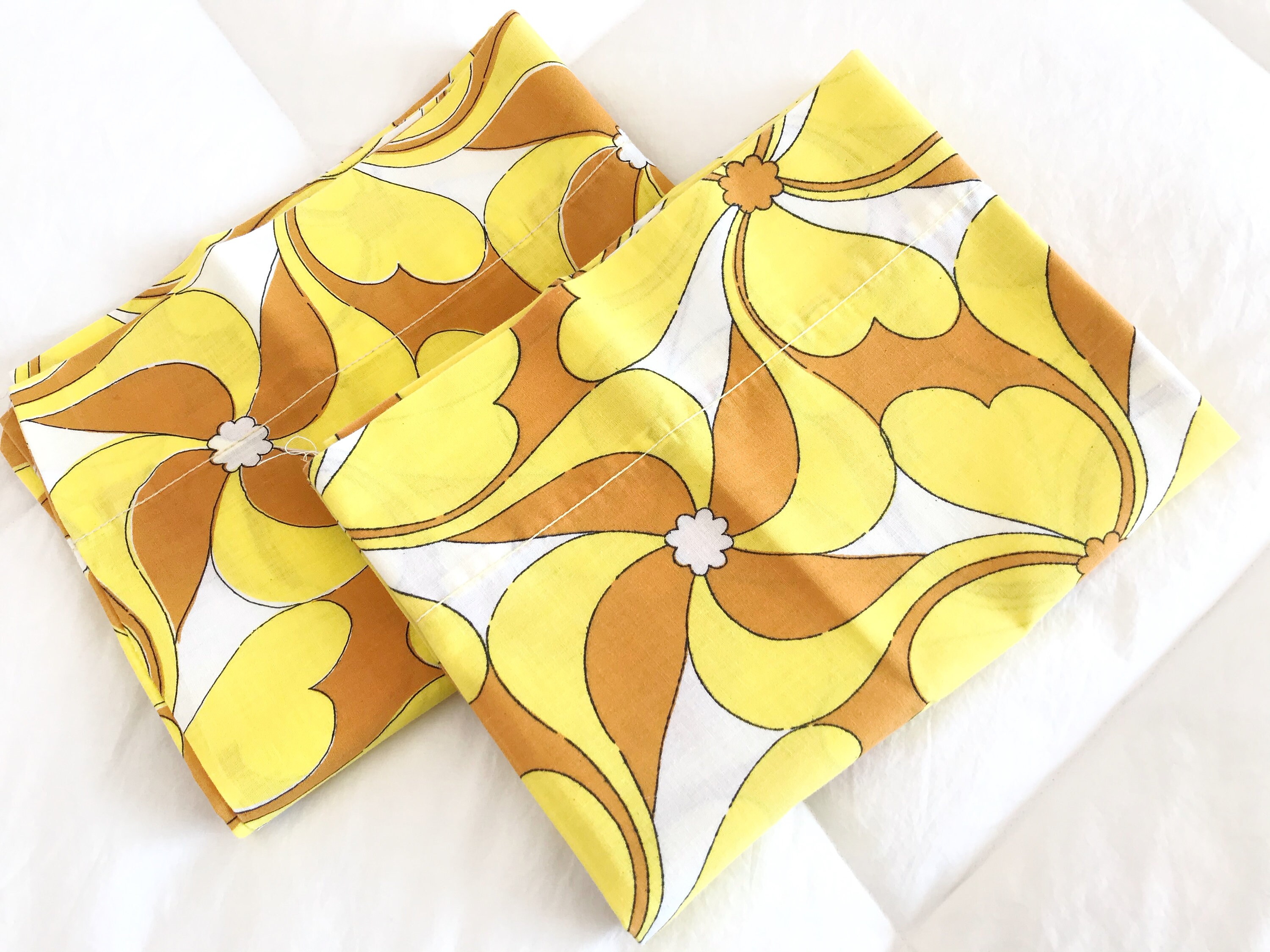 Vintage Floral Pillowcases by Wabasso in Yellow Caramel and Etsy