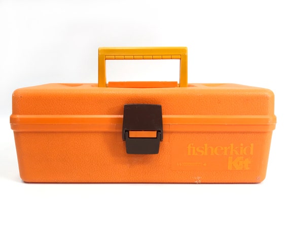 Vintage Fishing Tackle Box Orange Plastic Storage Kit With 