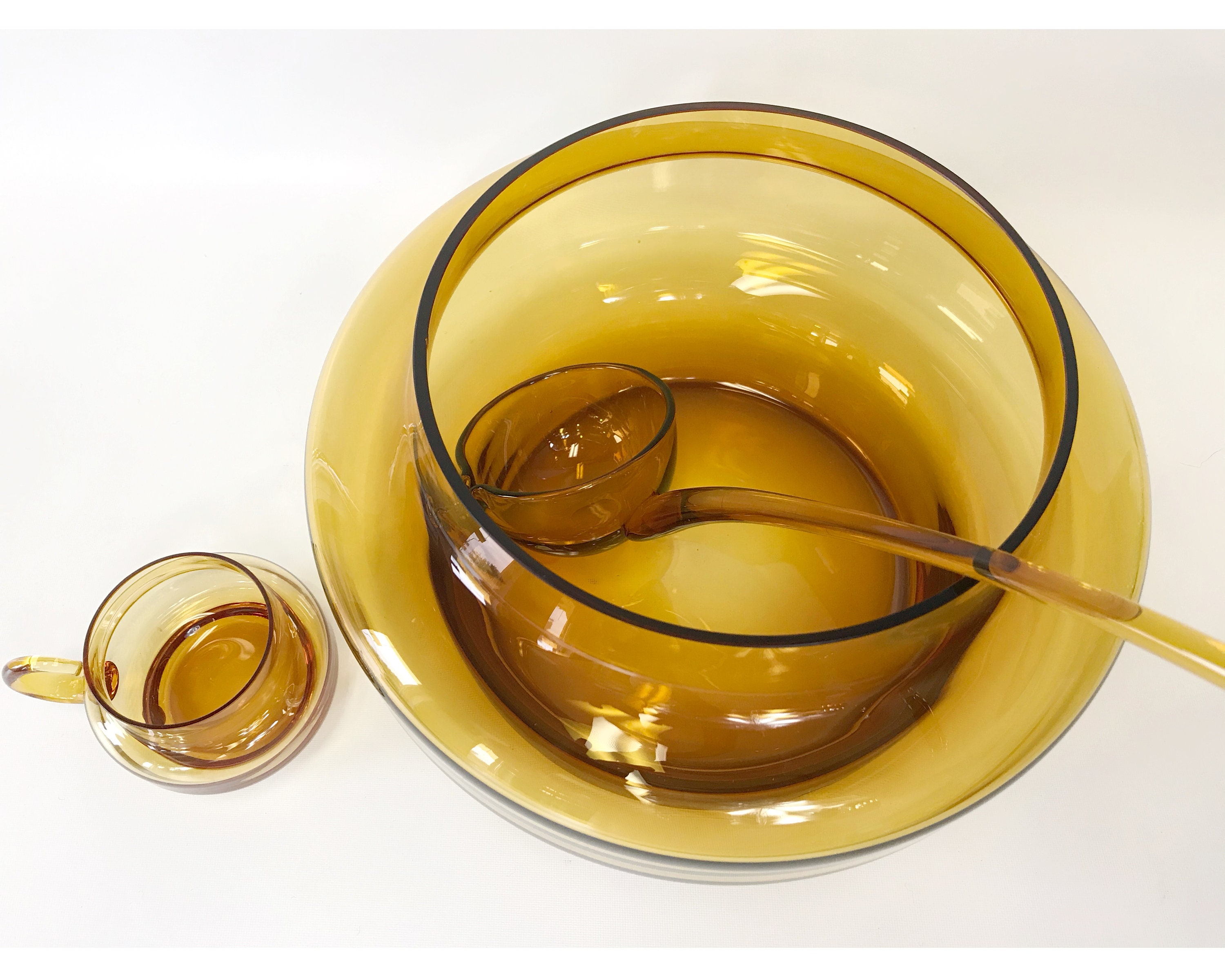 Vintage 1970s Amber Glass Punch Bowl Set with 8 Cups and Etsy