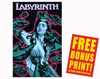 film posters 80s Labyrinth Original 1986 Movie Poster Fan Art / Sara (Jennifer Connelly) and the Helping Hands Poster Print