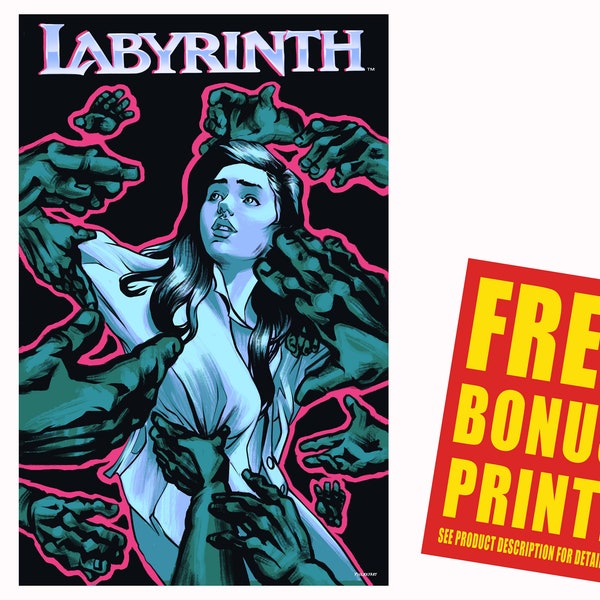 Labyrinth 1986 Original Movie Poster Print / Sara (Jennifer Connelly) and the Helping Hands Poster Print