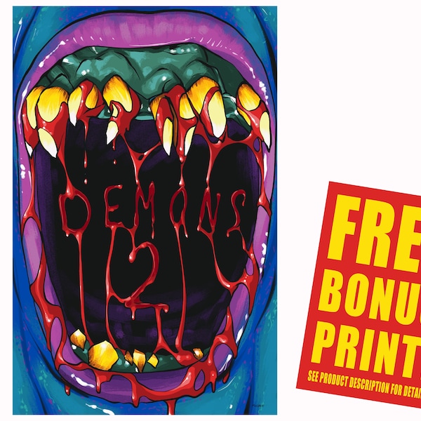 Demons 2 (1986) Original Movie Poster Print / Dario Argento, Lamberto Bava / Bloody Teeth Demon Mouth