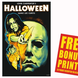 Halloween 1978 Original Movie Poster Print / Laurie Strode (Jamie Lee Curtis), Young and Old Michael Meyers