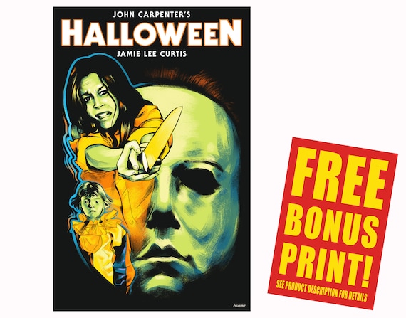 Halloween 1978 Original Movie Poster Print / Laurie Strode (Jamie Lee Curtis), Young and Old Michael Meyers
