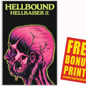 Peut inclure: Une couverture de bande dessinée représentant une illustration rose et violette d'une tête humaine avec des veines et des tendons. Le titre "Hellbound Hellraiser II" est écrit en lettres jaunes sur un fond noir.