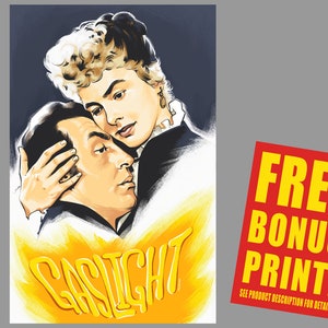 Gaslight (1944) Original Movie Poster Print / Paula Alquist (Ingrid Bergman) & Gregory Anton (Charles Boyer) Vintage Poster