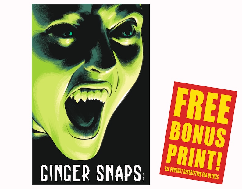 May include: A green-skinned woman with sharp teeth and glowing eyes screams "GINGER SNAPS".