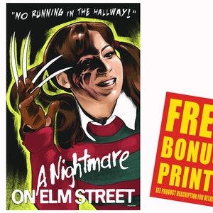 A Nightmare on Elm Street (1984) Original Movie Poster /  Freddy Krueger as Hall Monitor &quot;No running in the hallway!&quot; Poster Print