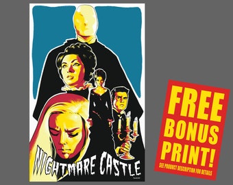 Affiche de nightmare castle « Collage », Impression d’affiche de film Nightmare Castle 1965, Affiche de film De château de cauchemar, Barbara Steele, Horreur gothique