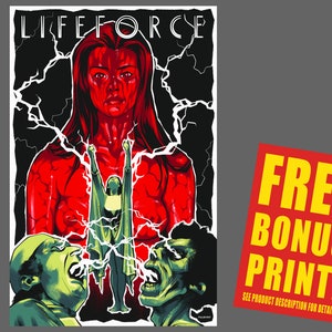 Lifeforce Original 1985 Movie Poster Fan Art / Bloody Space Girl (Mathilda May) and Lifeforce Lightning Victims Poster Print