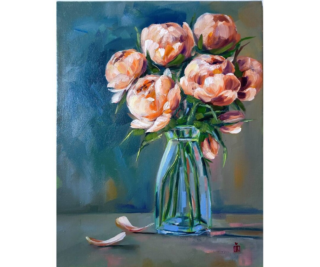 Flower Oil Painting Abstract Flower Painting Peony Wall Art Modern