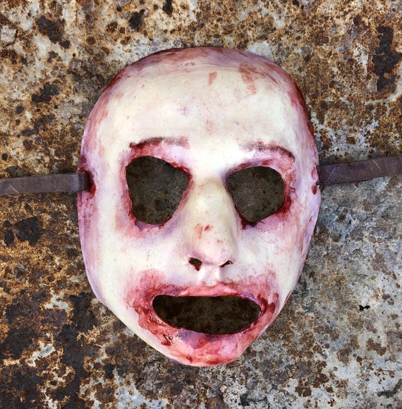 Handmade Latex Horror Mask: Skinned Face with Leather Straps