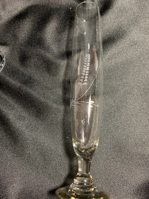 Crystal Flute Vase With Delicate Frosted Flower And Leaf Etsy