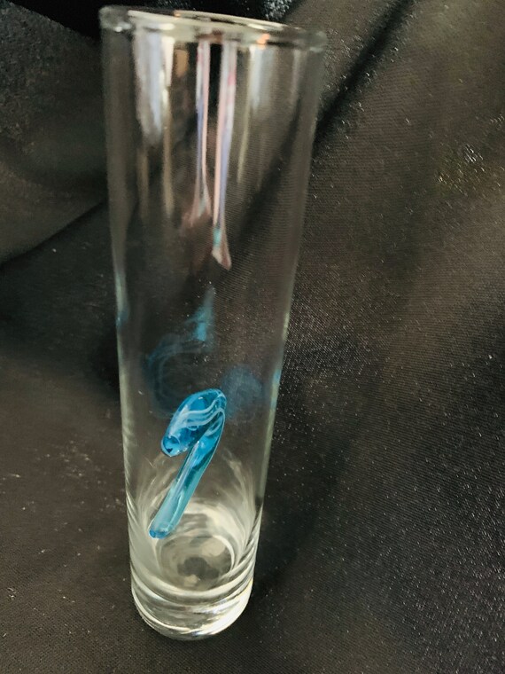 7 5 Cylindrical Glass Thin Vase With Blue Glass Art Etsy