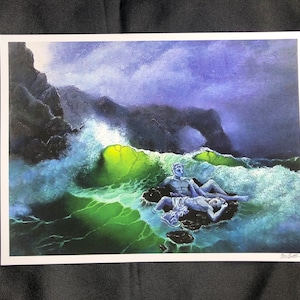 The Aegean Sea Fine Art Print | Matte Archival Print of Original Oil Painting | Ocean wave | Male Figure | Water Art | Wall Art | Gay art