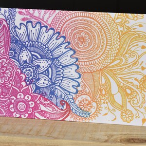 Multi-colored Pink, Blue, and Yellow Mendhi Art Greeting Card (Blank)