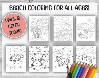 Desenhos de praia para colorir: Atividade de animais marinhos de verão (download em PDF)