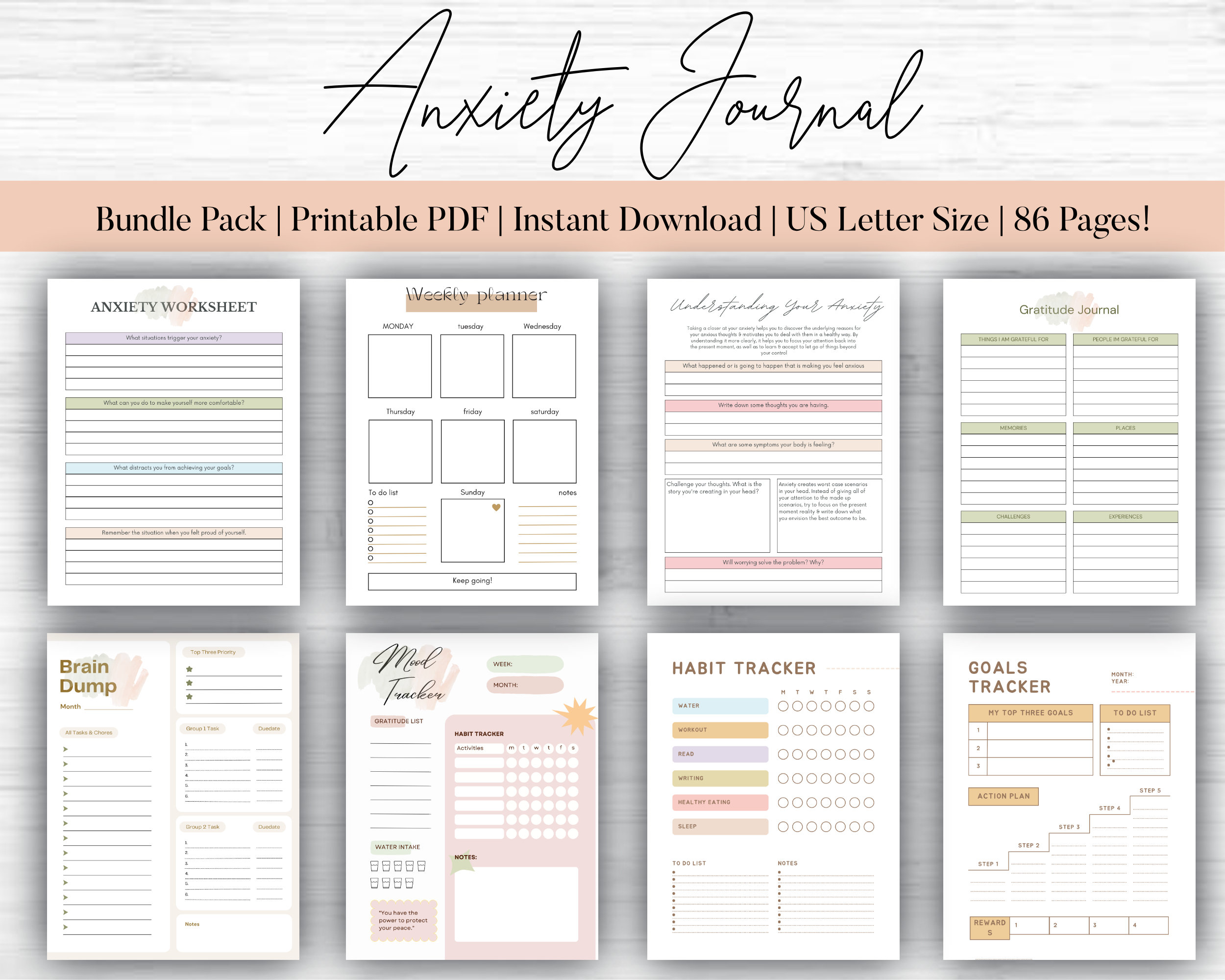 Printable Anxiety Planner | Anxiety Healing Journal | Mental Health ...