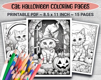 Dibujos para colorear de gatos de Halloween: Libro de actividades de gatitos espeluznantes (PDF)