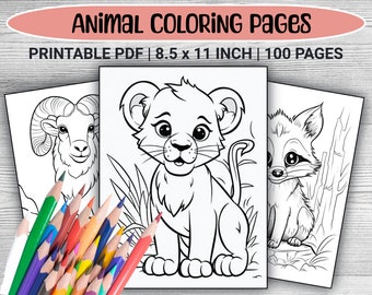 Printable Animal Coloring Pages for Kids and Adults, PDF Coloring Pages, Animals Printable, Cute Animal Coloring Book, Animals Activity Book