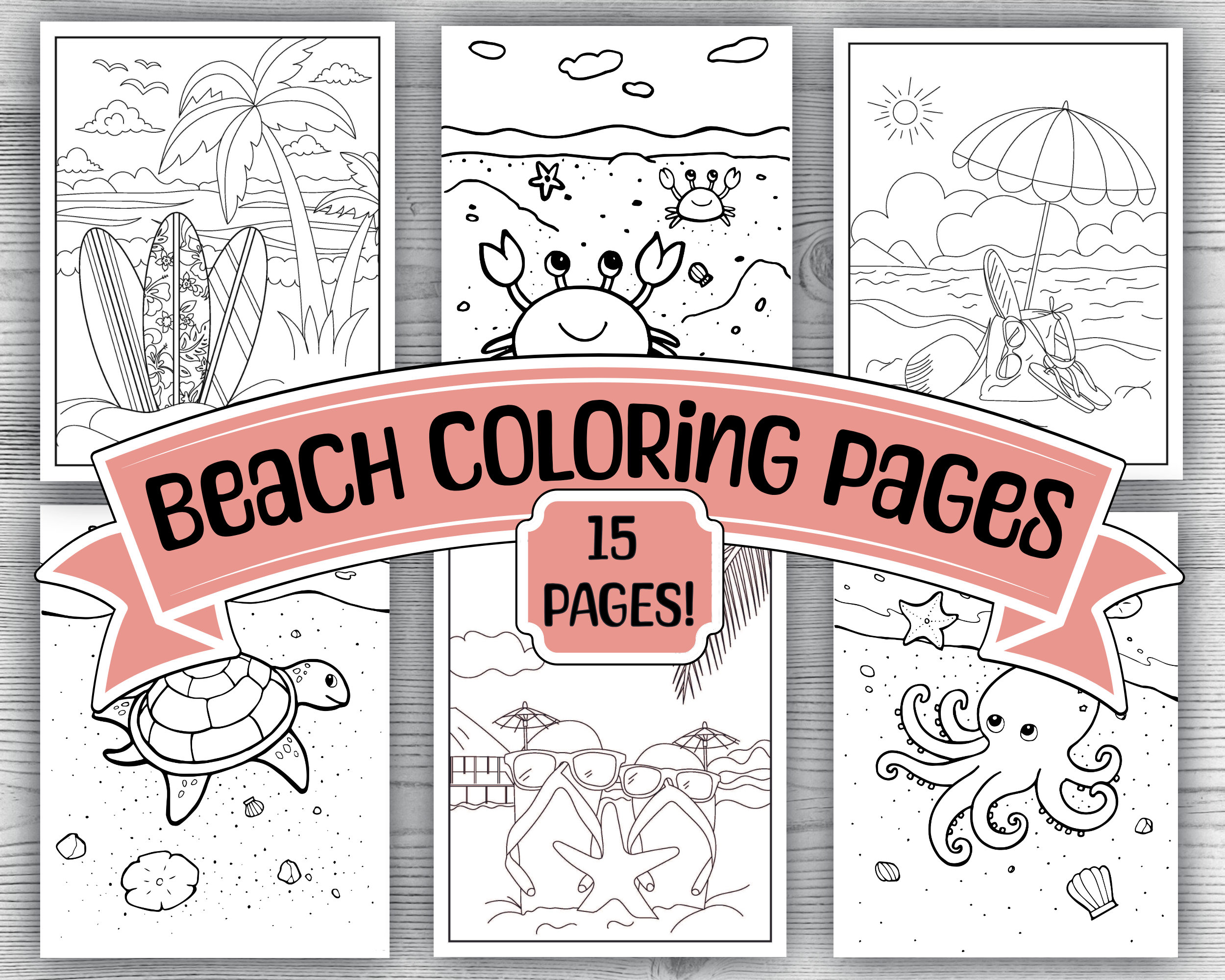 15 Beach Coloring Pages Summer Coloring Pages Printable Etsy