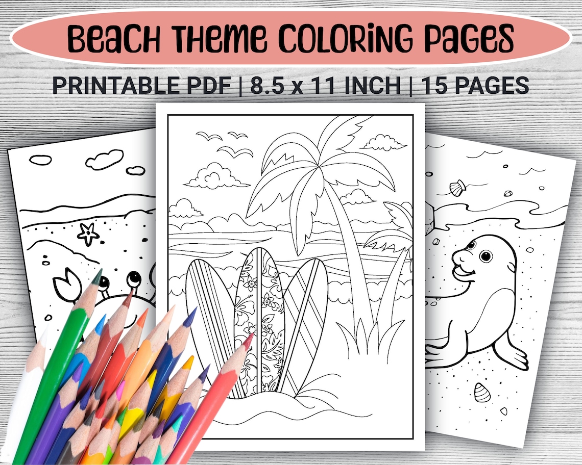 Beach Coloring Pages: Summer Sea Animals Activity (PDF Download) - Etsy