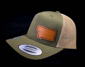 Montana State Leather Patch Hat - Moss Green and Khaki