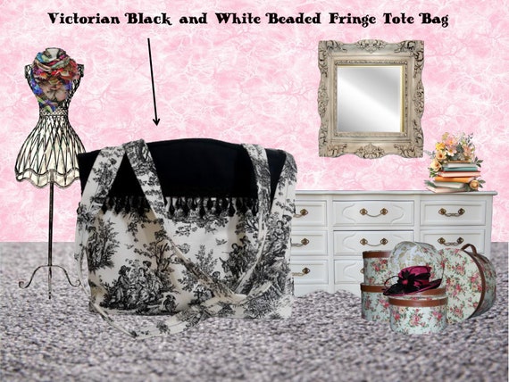 Handmade Black and White Victorian Themed Cloth B… - image 1