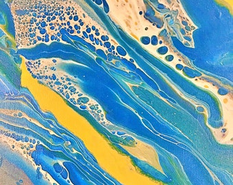 Fluid Art,Blue and Yellow Painting,Acrylic Pour,Abstract Art,Modern Art,Acrylic Pouring,16x20 Painting