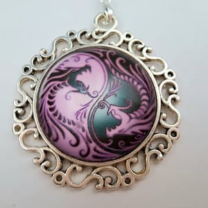 Collier dragon Yin Yang, collier taoïsme, cadeau pour amoureux des dragons, bijoux dragon chinois, collier dragon pour femme, cadeau cabochon en verre.
