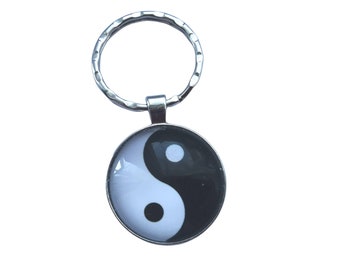 Yin Yang Keychain, Tai Chi Zen Gift, Silver Plated