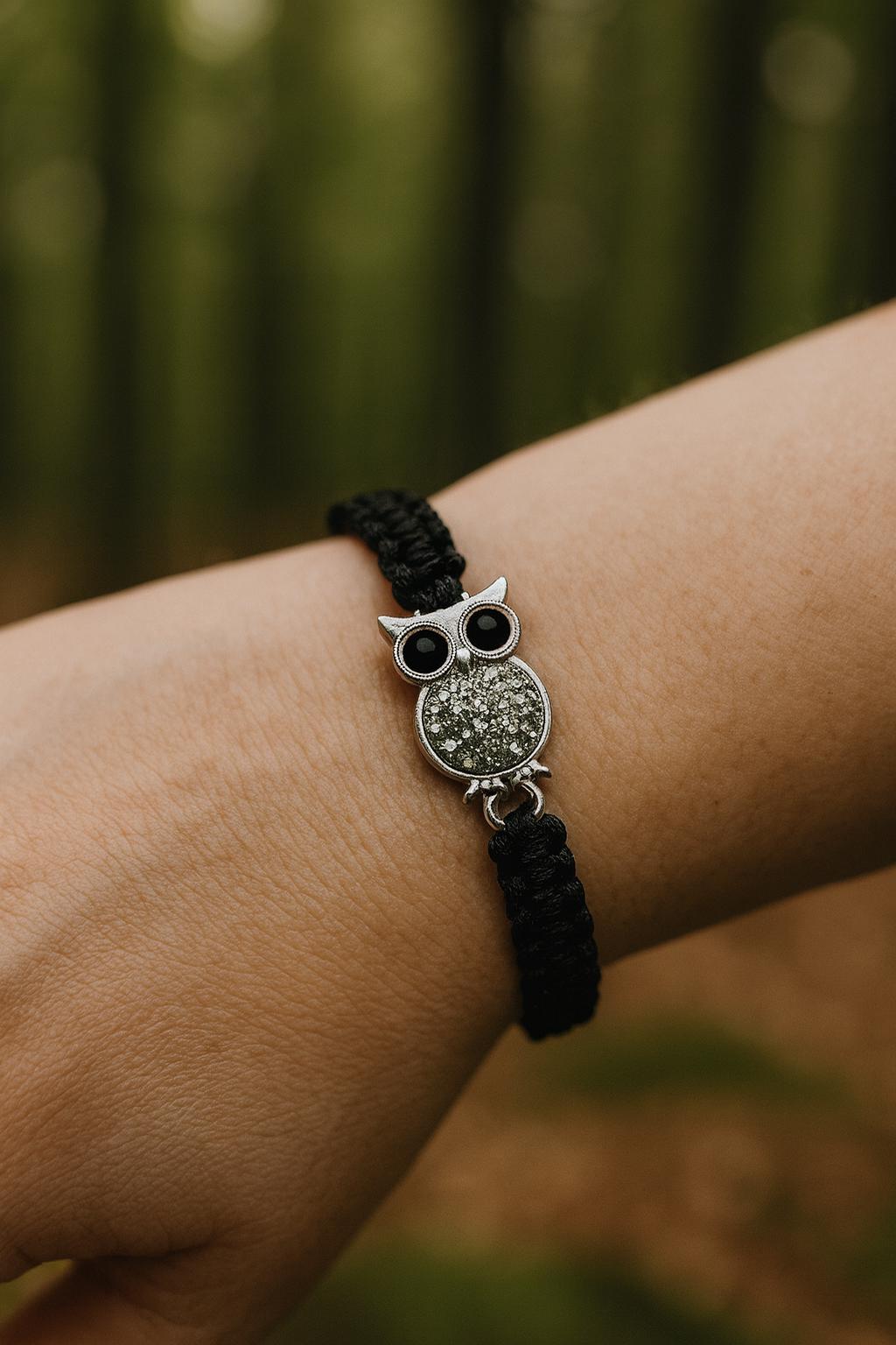 Macrame Owl Bracelet, Adjustable Waxed Cord, Friendship Jewelry