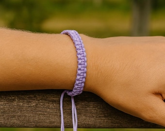 Light Purple Macrame Friendship Bracelet, Waxed Cord Adjustable Bracelet
