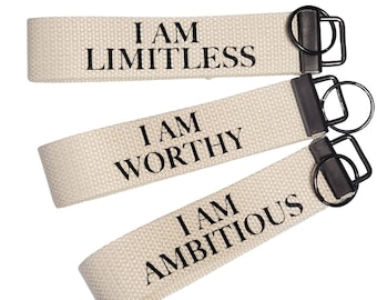 Inspirational Affirmation Keychain Wristlets, I AM affirmations Keychain Lanyards