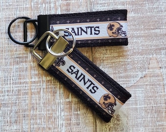 New Orleans Saints Keychain Wristlet, Saints Lanyard, Key Fob with Cotton Webbing, Keychain Wristlet