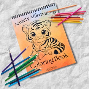 Cahier de coloriage pour adultes : affirmation de l'anxiété, papier cartonné épais, reliure en spirale, livre de coloriage pour adultes, bébés animaux, citations apaisantes pour soulager le stress