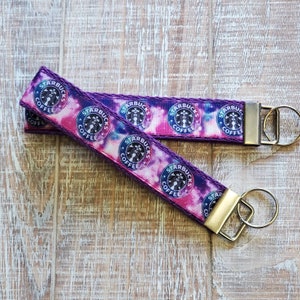 Galaxy Starbucks Llavero, llavero Wristlet con respaldo de correa de algodón