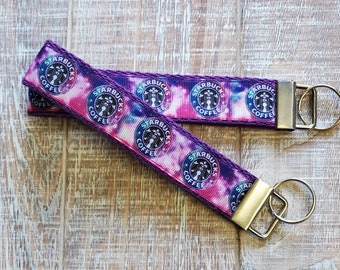 Galaxy Starbucks Key Chain, Key Fob Wristlet with Cotton Webbing Backing